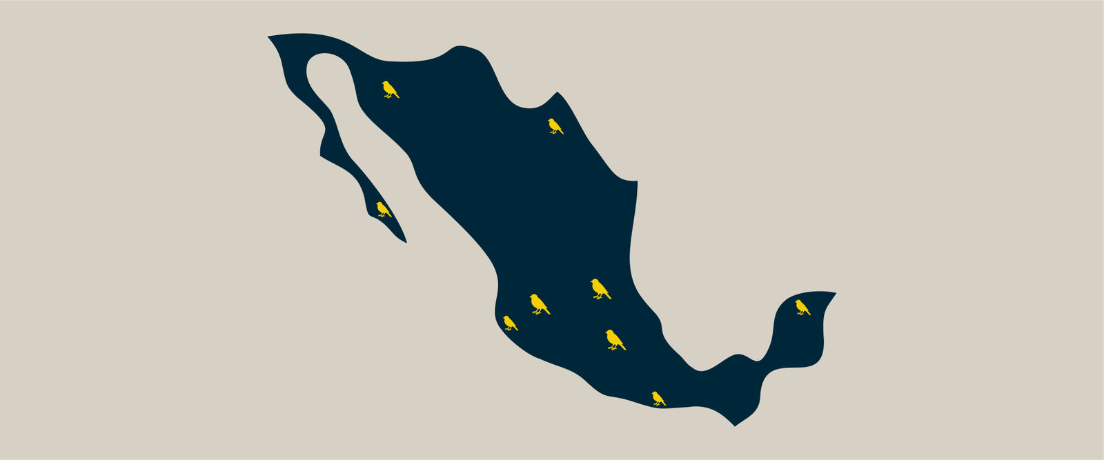 Mapa de México con las nueve haciendas de la ruta del canario